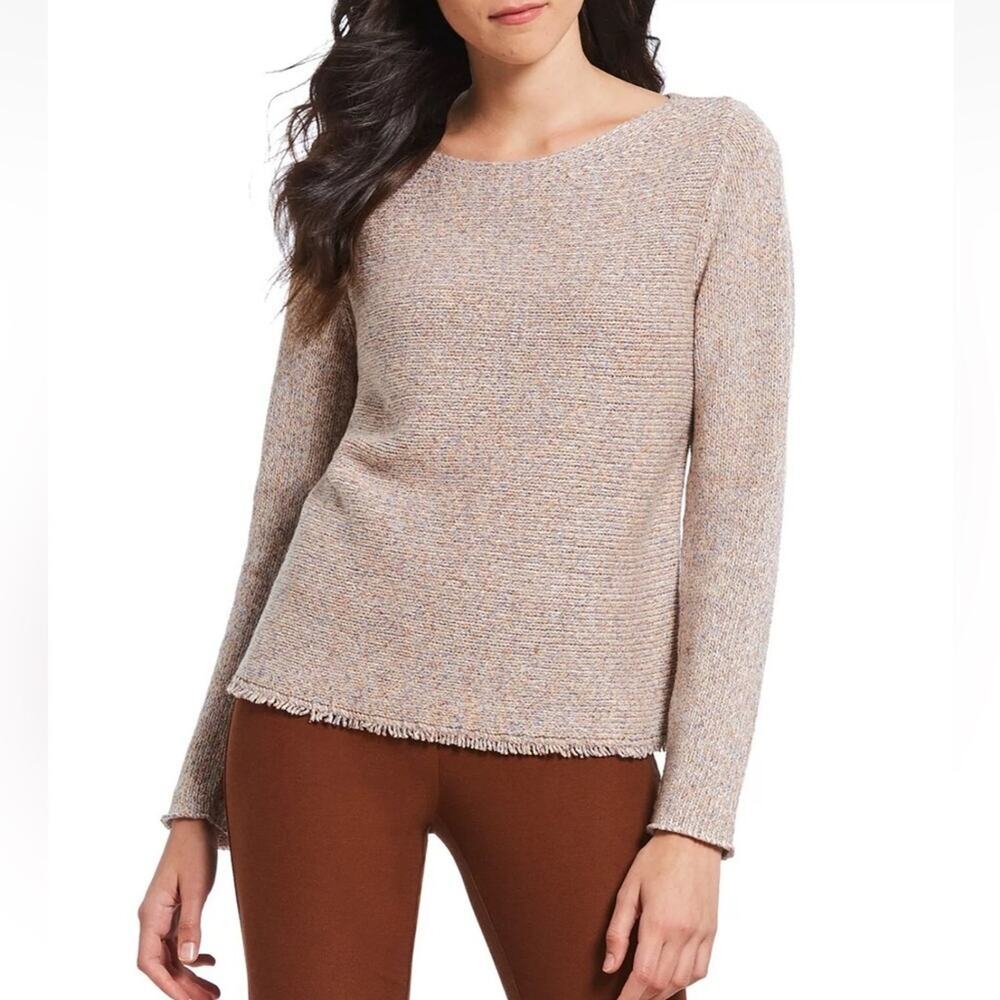 Eileen Fisher Wool & Recycled Cotton Fringe Hem Sweater Size XXS